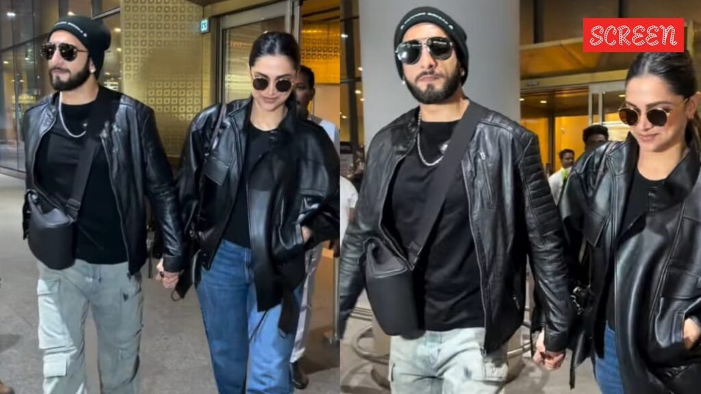 Ranveer Singh and Deepika Padukone twin in leather jackets as they return to Mumbai. Watch video