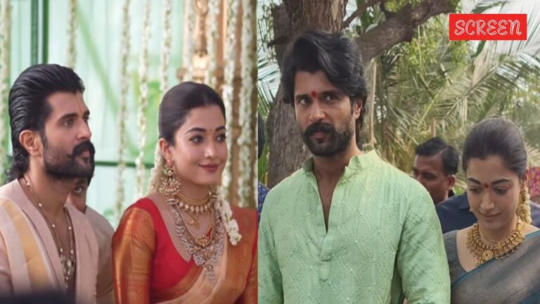 Vijay Deverakonda, Rashmika Mandanna seek blessings at his village, perform ritual in traditional white and red