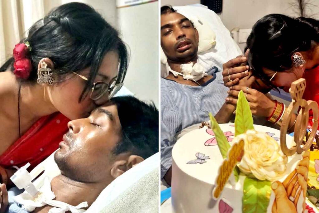 netizens get emotional with viral pictures of anniversary celebration of wife whose husband in into coma stage