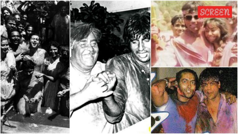 From RK Studio’s wild bashes to Shah Rukh Khan pushing Gauri in water: Iconic photos that define Bollywood’s legendary Holi legacy