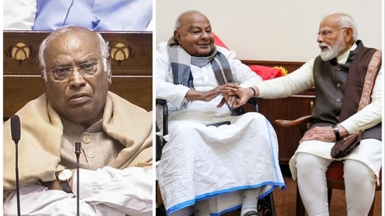 Kharge's dig at Deve Gowda makes Modi laugh: 'Mohabbat humse, shaadi...'