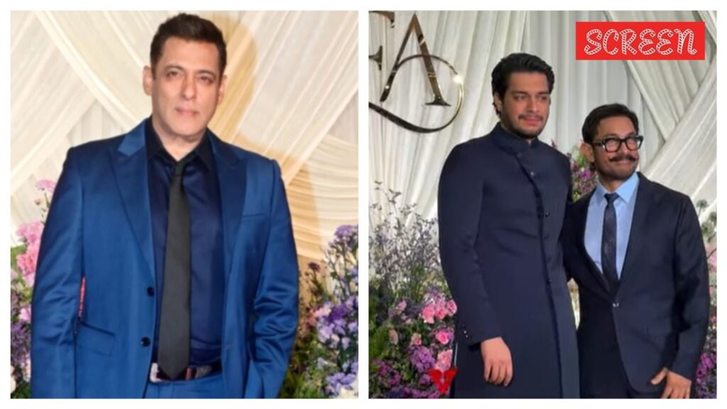 Salman Khan attends wedding reception of Sooraj Barjatya’s daughter with tight security cover, Aamir Khan poses with son Junaid. Watch