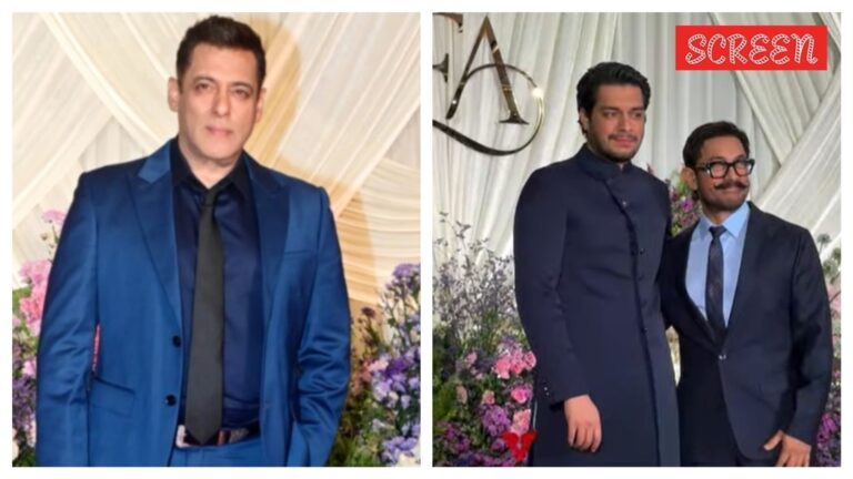 Salman Khan attends wedding reception of Sooraj Barjatya’s daughter with tight security cover, Aamir Khan poses with son Junaid. Watch