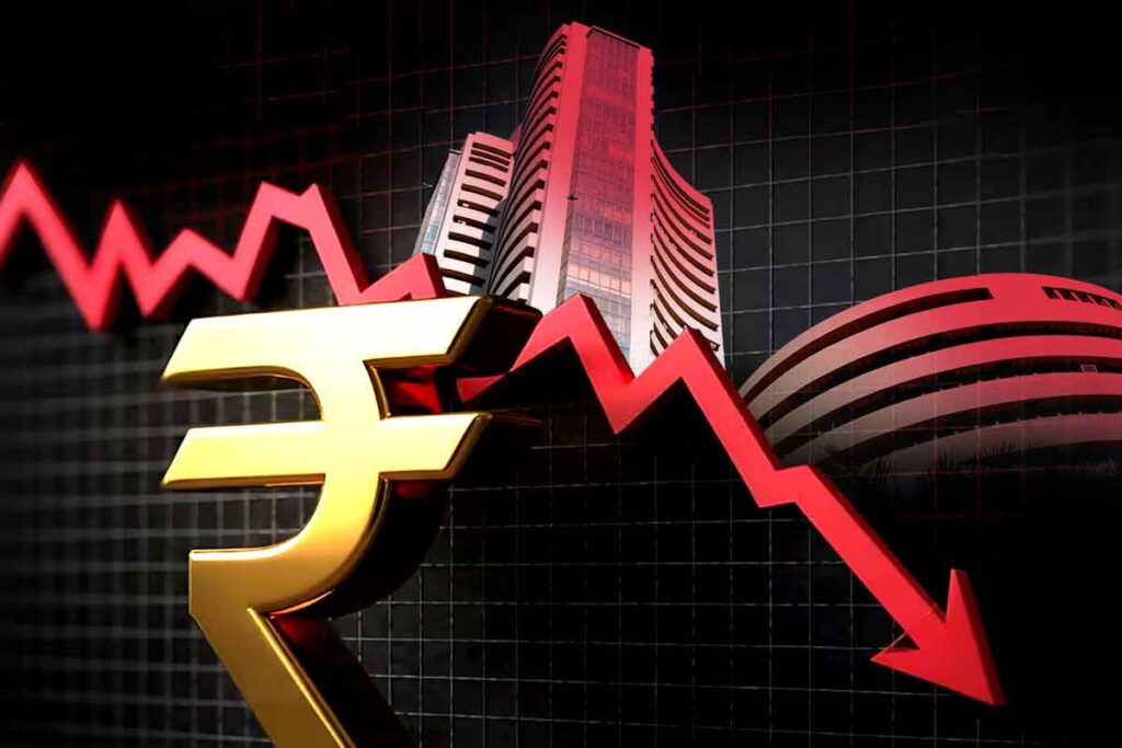 Sensex below 1500 at opening, rupee opens at record low