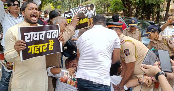 Mumbai: AAP members detained during protest against Raghav Chadha, six MPs’ merger with BJP