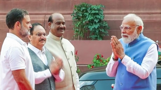 PM Modi steps out of car, stops for conversation with Rahul Gandhi in Parliament premises