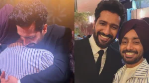 Jaiye Sajana singer Satinder Sartaaj embraces Vicky Kaushal at Chetak Film Awards